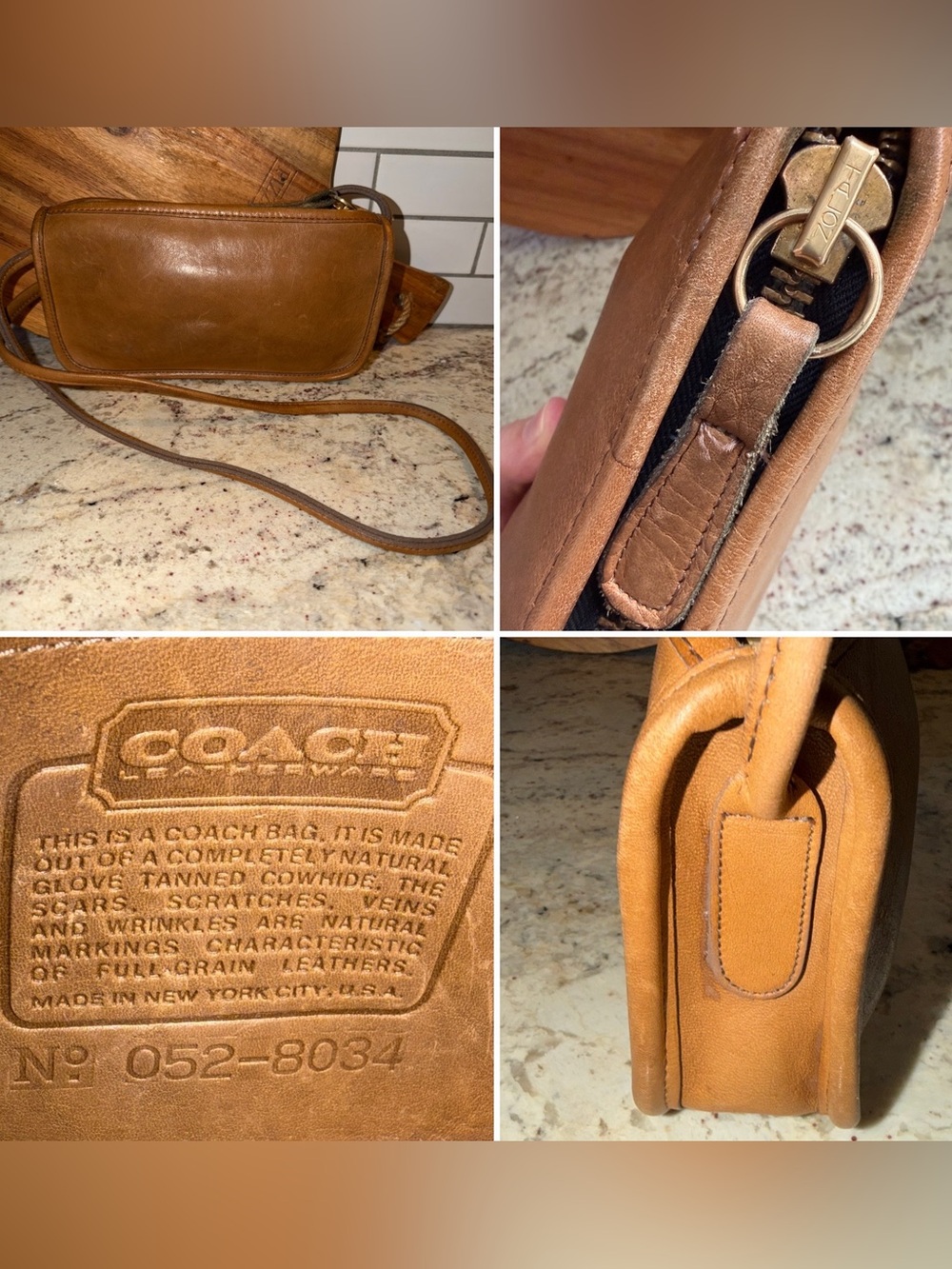 Vintage COACH #9655 Small Zippered Pouch Putty Leather Crossbody Made in NYC